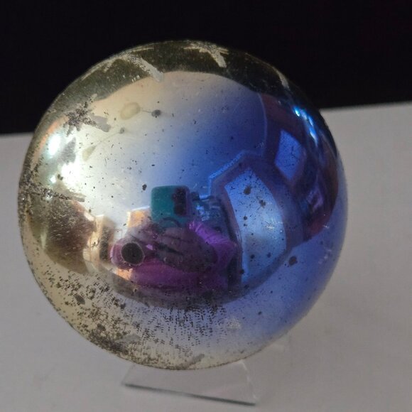 Vintage Shiny Brite Glass Christmas Ornament Blue & Silver Reflective Finish Mad - Picture 4 of 5